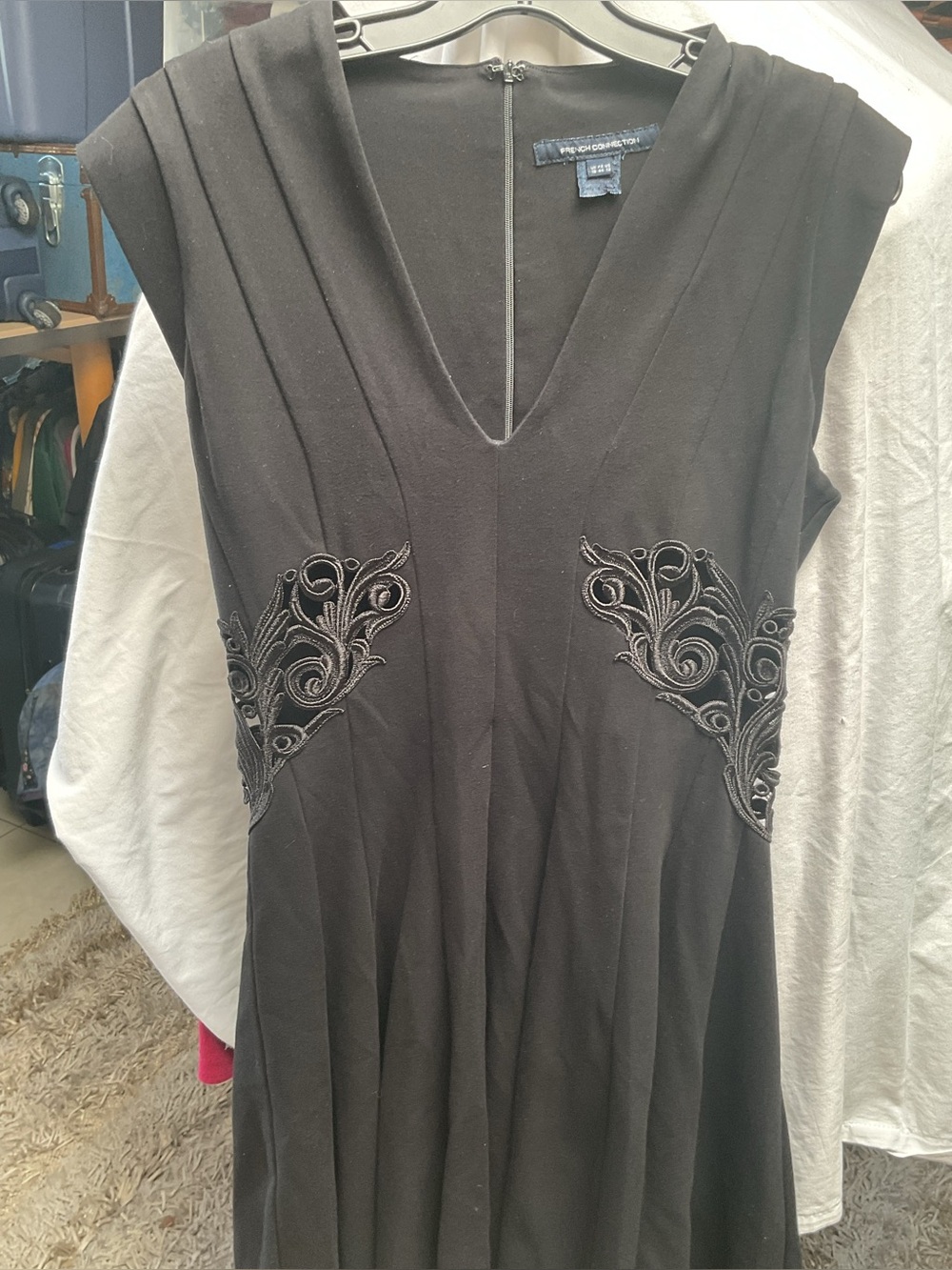 French Collection Black V-Neck Embroidered Tunic dress